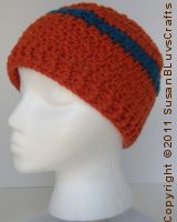 crocheted griddle stitch beanie with stripe